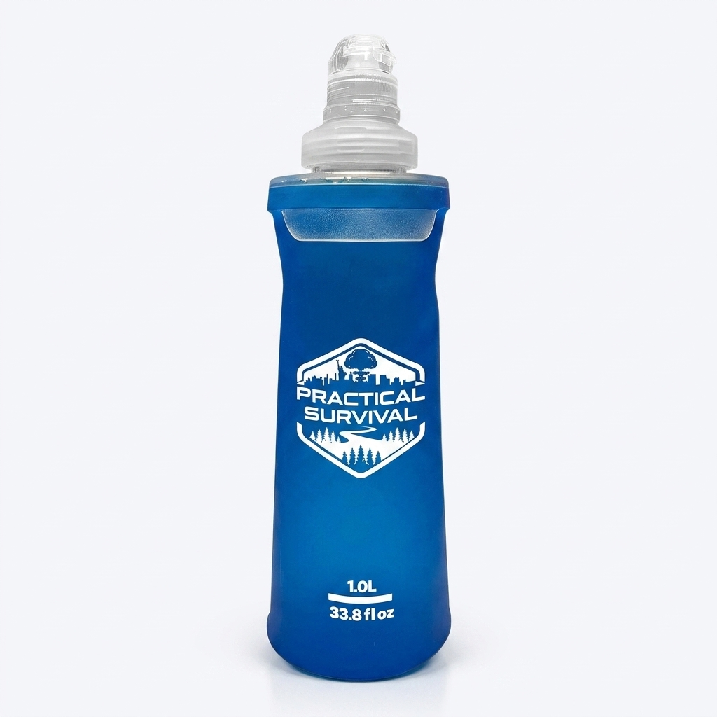 Practical Survival 1L Soft Flask – Collapsible TPU Water Bottle for Running, Hiking & Outdoor Adventures