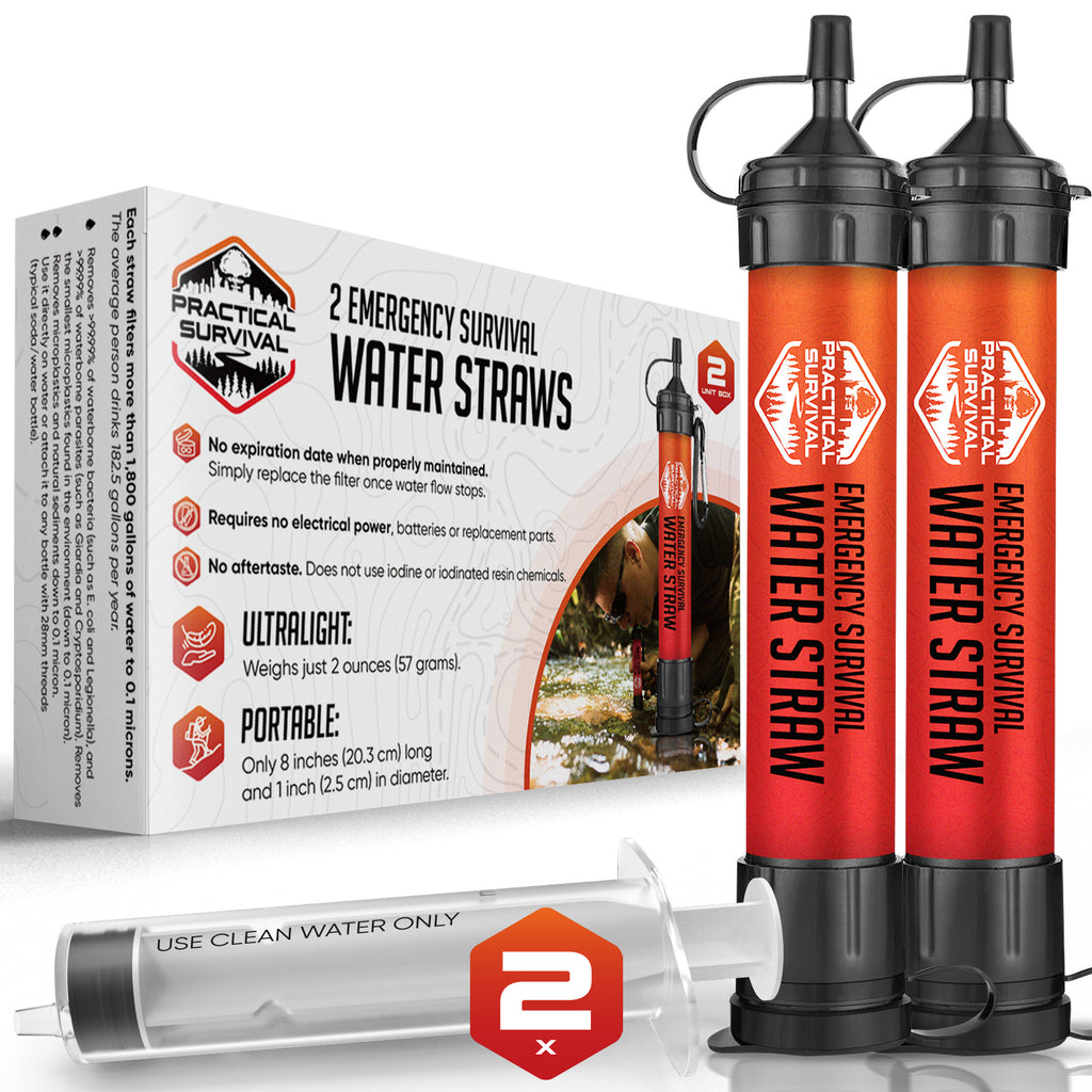 2 High Capacity Emergency Water Straws - Lightweight, Reusable, No Expiration Date