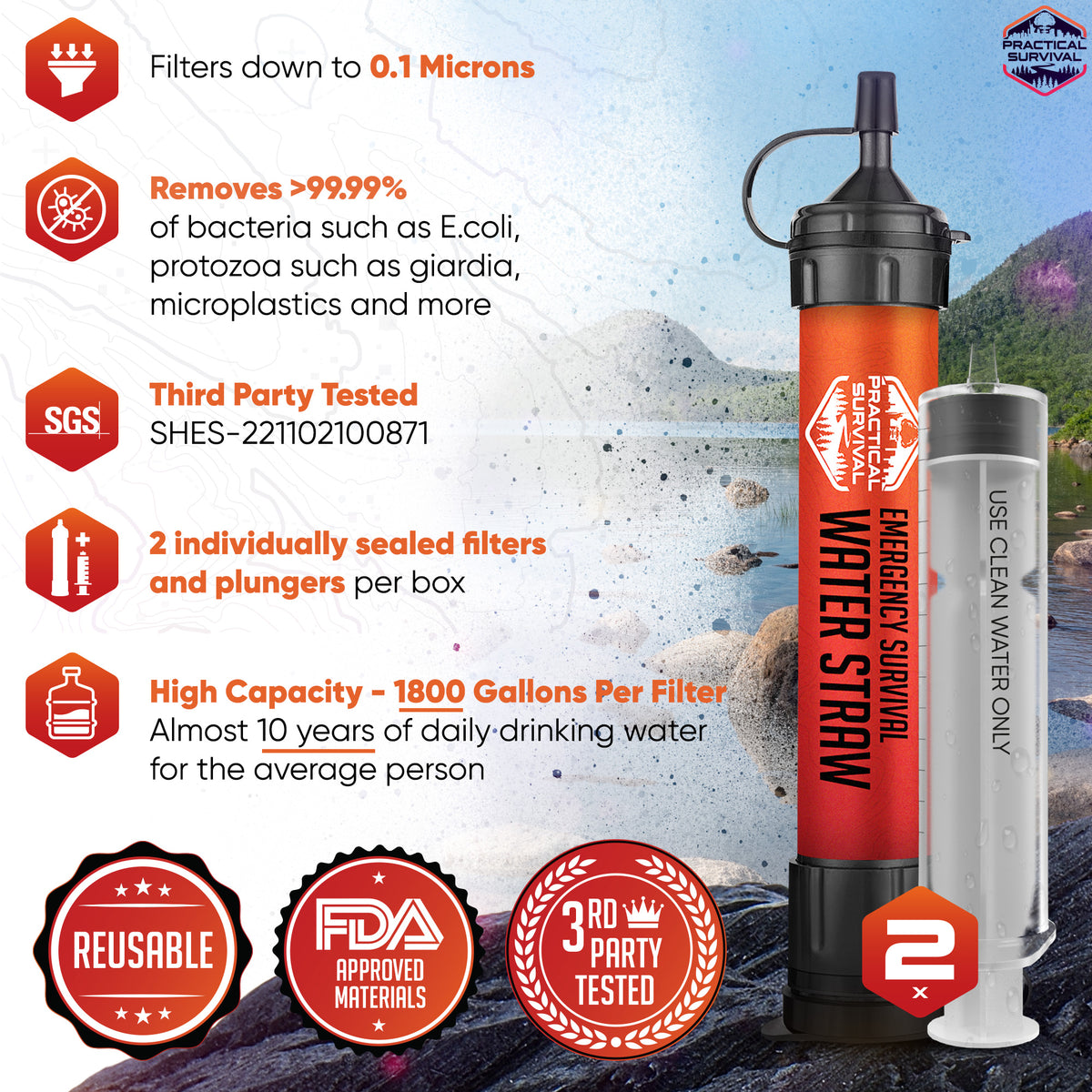 Filter Sraw Personal Water Filter Straw (2-Pack) - Lightweight, Reusable, No Expir ...