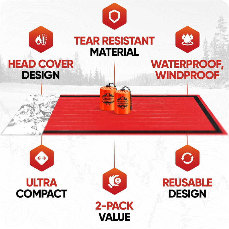 Load image into Gallery viewer, Emergency Sleeping Bags (2-Pack) – Lightweight Thermal Bivy Sacks for Camping, Hiking, Disaster Preparedness – Waterproof, Tear Resistant and Perfect for Survival
