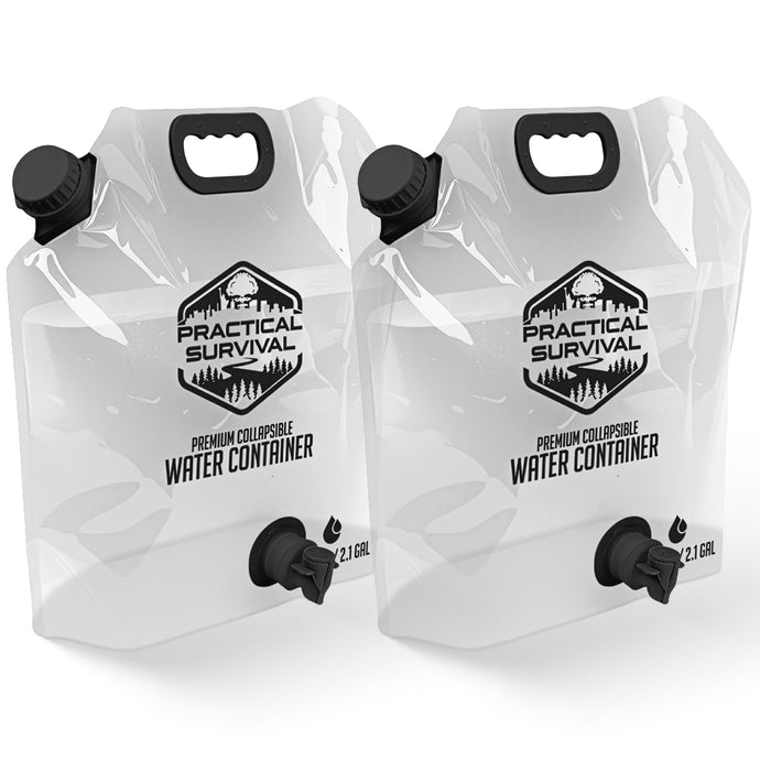 Collapsible Water Container Bag with Premium Spigot - 2.1 Gallon/8L BPA-Free Portable Water Storage Jug for Hurricane Preparedness, Camping, Backpacking - 2 Pack