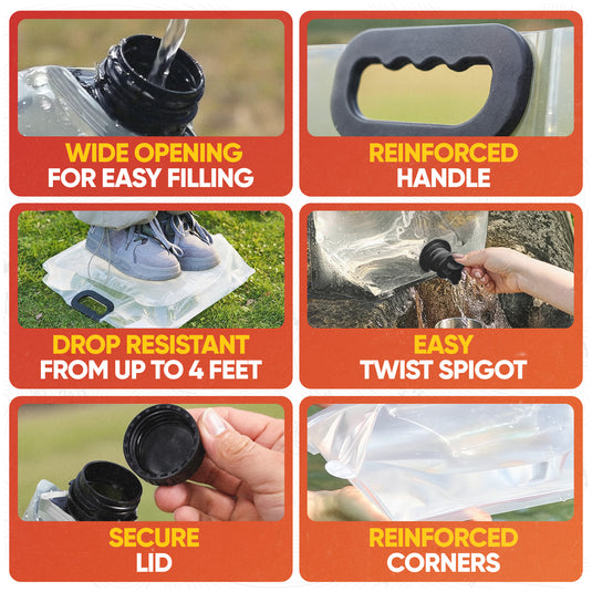 Collapsible Water Container Bag with Premium Spigot - 2.1 Gallon/8L BPA-Free Portable Water Storage Jug for Hurricane Preparedness, Camping, Backpacking - 2 Pack