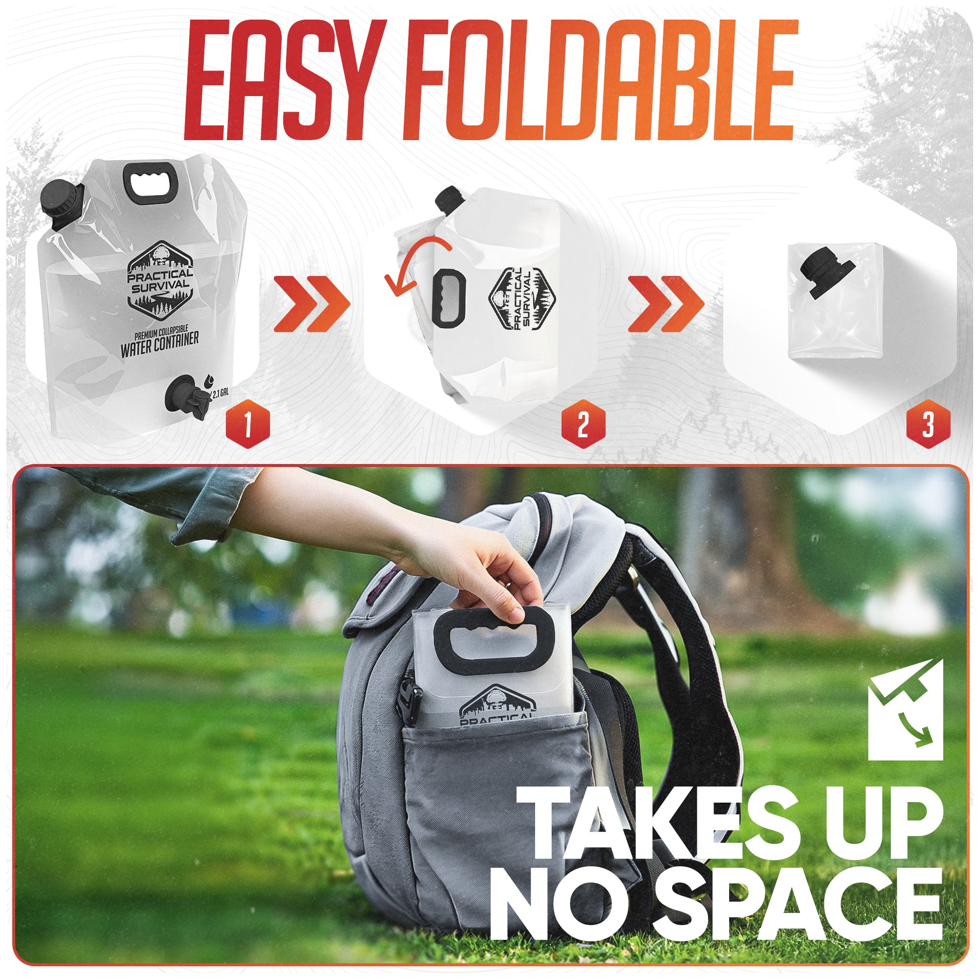 Collapsible water container with built-in spigot.