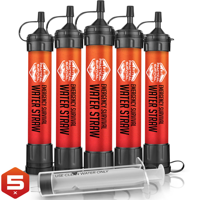 5 High Capacity Emergency Survival Water Straws - Personal Filter for Camping, Hiking, Travel, Biking, Survival, preparedness, Lightweight, Reusable and with no Expiration Date.