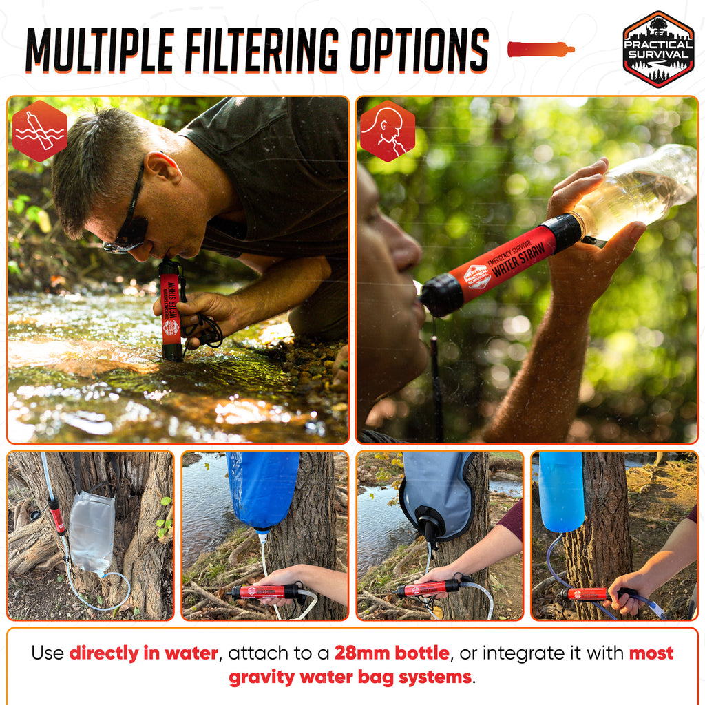 5 High Capacity Emergency Survival Water Straws - Personal Filter for Camping, Hiking, Travel, Biking, Survival, preparedness, Lightweight, Reusable and with no Expiration Date.