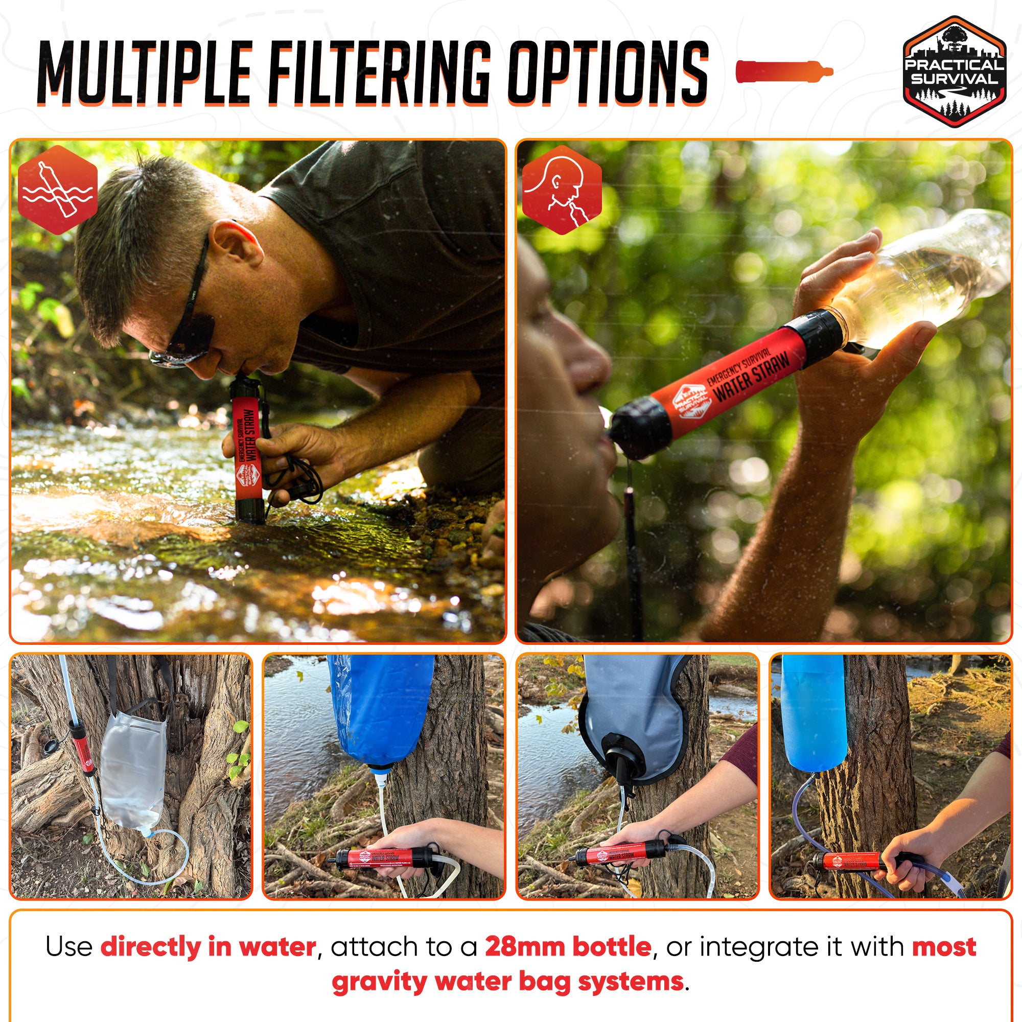 5 High Capacity Emergency Survival Water Straws - Personal Filter for Camping, Hiking, Travel, Biking, Survival, preparedness, Lightweight, Reusable and with no Expiration Date.