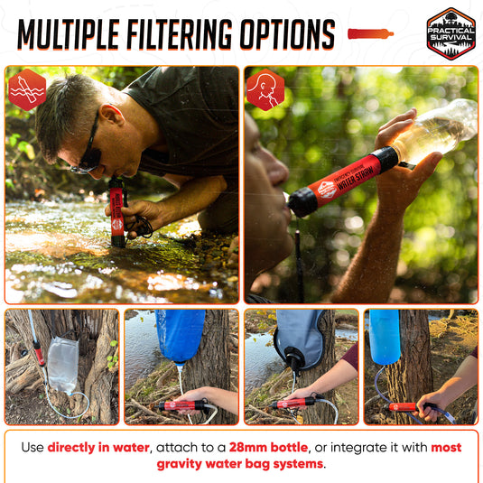 5 High Capacity Emergency Survival Water Straws - Personal Filter for Camping, Hiking, Travel, Biking, Survival, preparedness, Lightweight, Reusable and with no Expiration Date.