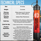 5 High Capacity Emergency Survival Water Straws - Personal Filter for Camping, Hiking, Travel, Biking, Survival, preparedness, Lightweight, Reusable and with no Expiration Date.