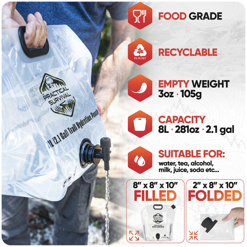 Load image into Gallery viewer, Collapsible Water Container Bag with Premium Spigot - 2.1 Gallon/8L BPA-Free Portable Water Storage Jug for Hurricane Preparedness, Camping, Backpacking - 2 Pack
